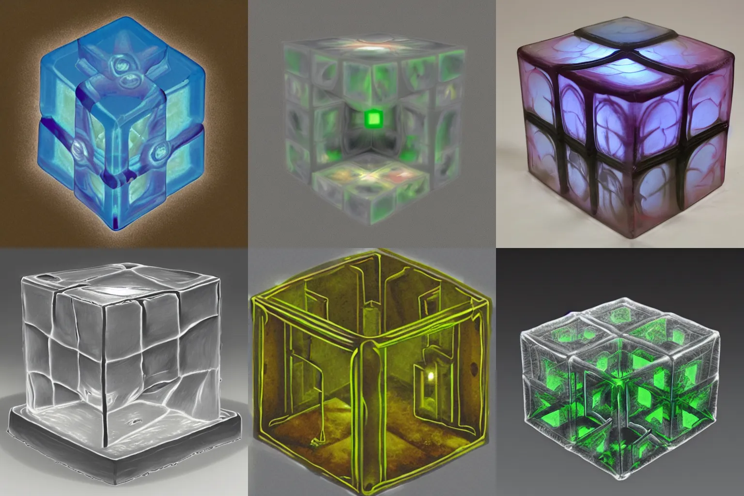 Prompt: gelatinous cube in a damp dungeon, caustics, centered, light shafts