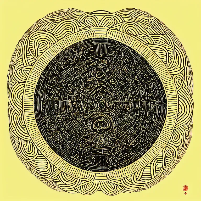 Prompt: Giant Floating Circular Ancient Sacred Calligraphy Enso Structure by Kilian Eng