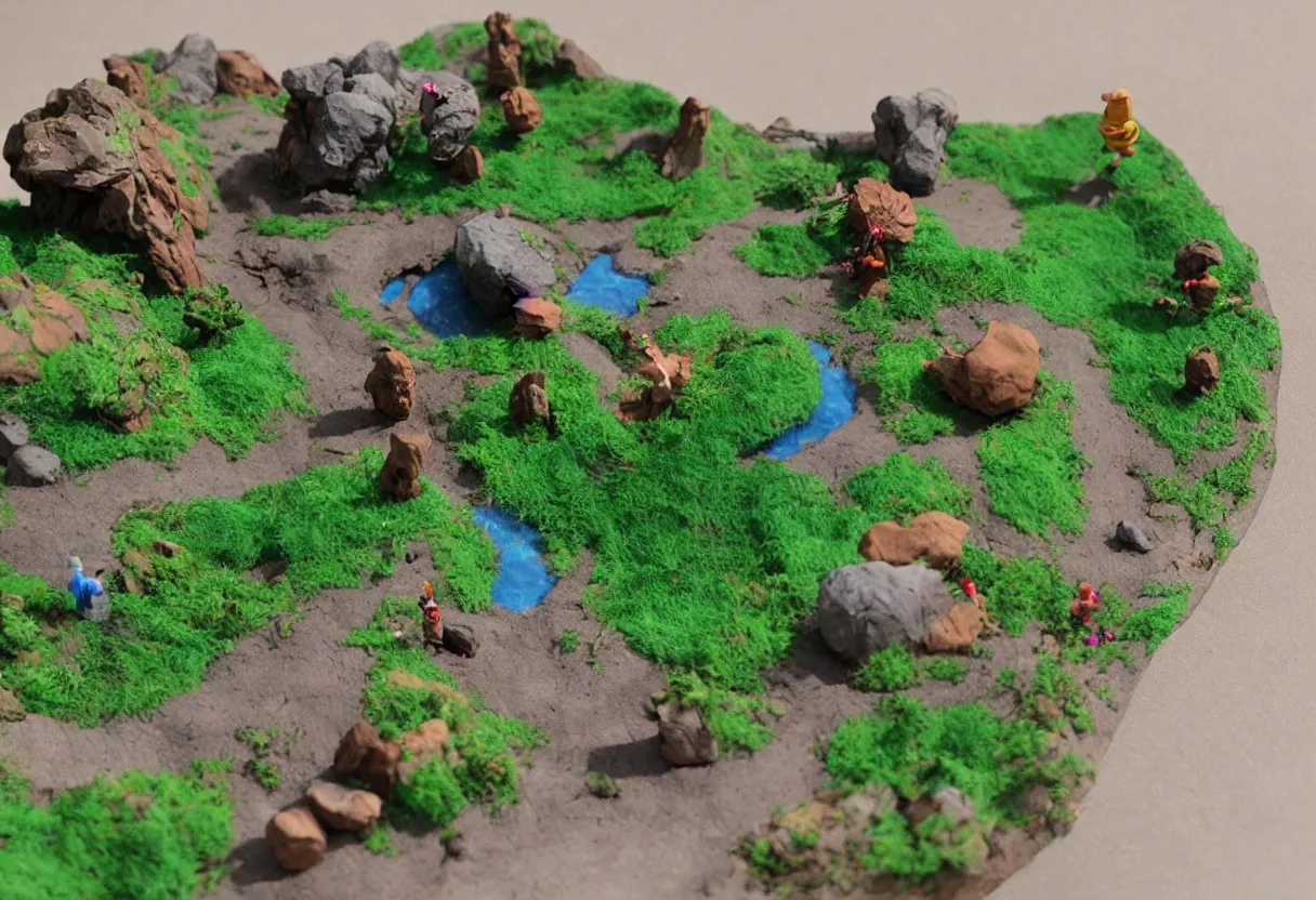 Prompt: claymation landscape, miniature stop motion