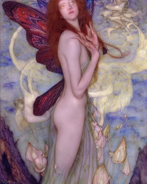 Image similar to a beautiful fairy, by Edgar Maxence and Ross Tran and Michael Whelan and Gustav Klimpt