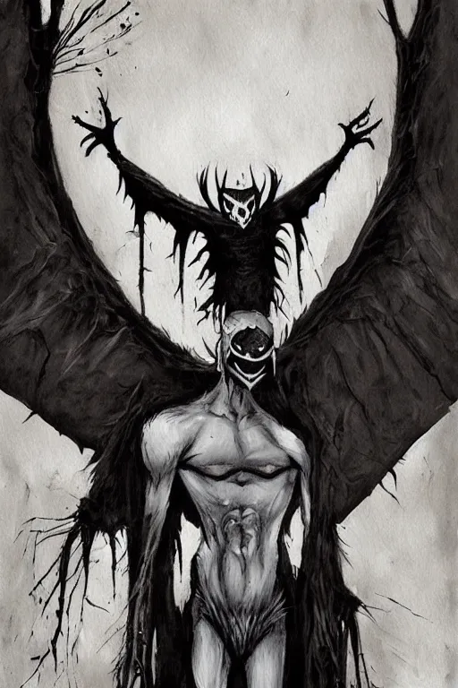 Image similar to mad horror painting of mothman by ben templesmith