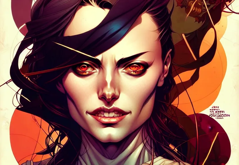 Image similar to artgerm, joshua middleton comic cover art, pretty pirate phoebe tonkin smiling, full body, symmetrical eyes, symmetrical face, long curly black hair, on a pirate ship background, warm colors