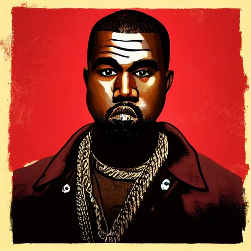 Image similar to portrait of kanye west in stephen bliss illustration red dead redemption 2 artwork of kanye west, in the style of red dead redemption 2 loading screen, by stephen bliss