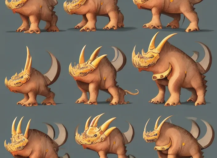 Prompt: character design for a cute triceratops made by pieces of cookies for kids game, oil painting by jama jurabaev, extremely detailed, brush hard, artstation, for aaa game, high quality, brush stroke