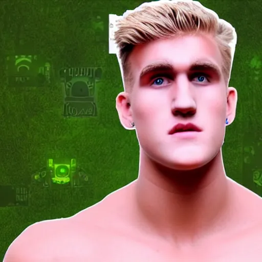 Image similar to a realistic detailed photo of boxer & youtuber jake paul as a humanoid robot, half humanoid, half robot, blank stare, shiny skin