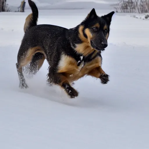 Prompt: Photorealistic photograph of a dog running through the snow, photorealism, photorealistic, realism, real, highly detailed, ultra detailed, detailed, shutter speed 1/1000, 200mm Focal Length, Canon EOS R7