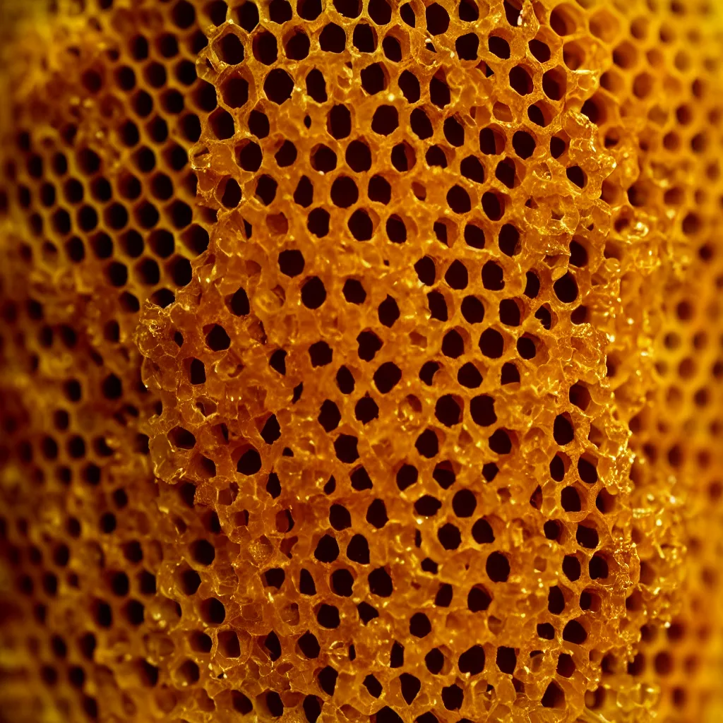 Image similar to real honeycomb elegant traditional vase with dripping honey by tomas gabzdil libertiny, product design, film still from the movie directed by denis villeneuve with art direction by zdzisław beksinski, shallow depth of field