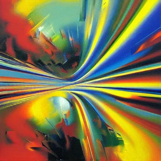 Image similar to abstract art representing momentum, oil painting by john berkey and gabriel dawe, masterwork