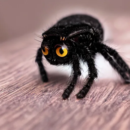 Prompt: a cat mixed with a jumping spider, hybrid creature, realistic, photography