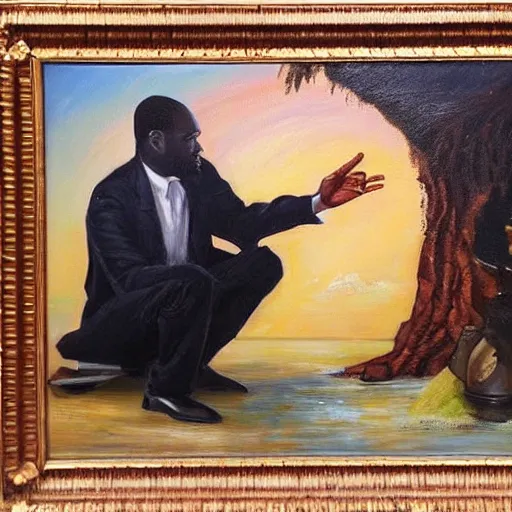 Prompt: a black man reconciling his important dreams, impressive oil painting