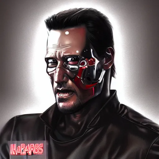 Prompt: an image of T-800 from Terminator and Keanu Reeves combined by Artgerm, digital art, artstation