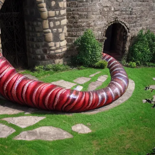 Image similar to giant worm is coiling around a castle