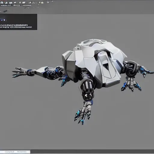 Image similar to hard surface, robotic platform, based on realistic low poly convex shape, 6 claws, symmetric, unreal engine