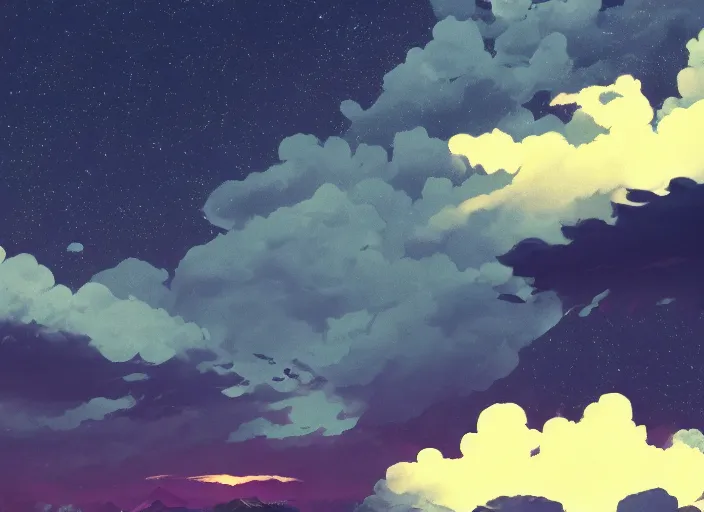 Prompt: illustration of cloudy night sky | | anime key visual, official media, illustrated by wlop, extremely detailed, 8 k, trending on pixiv, cinematic lighting, beautiful