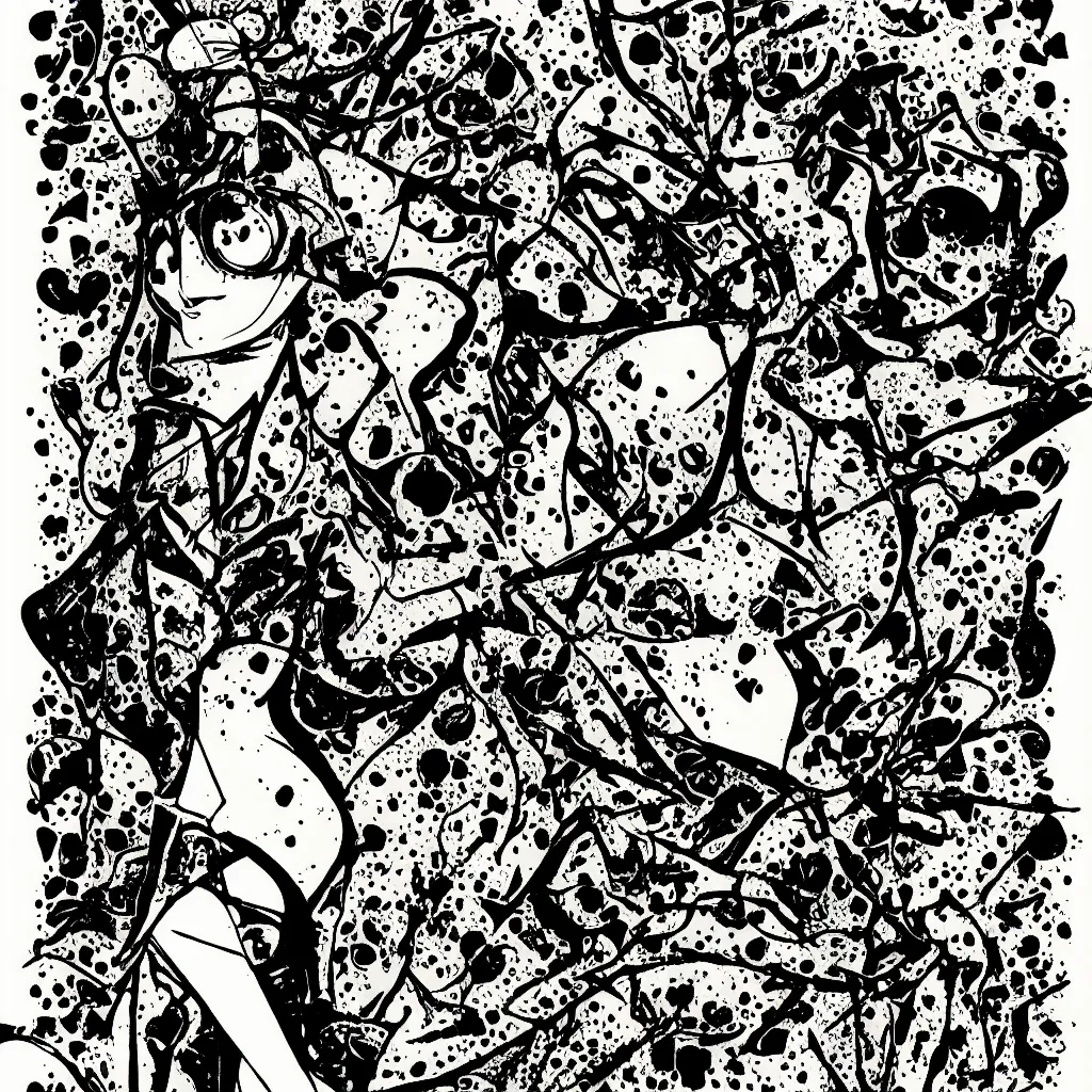 Image similar to woman, abstract, jet set radio artwork, ryuta ueda artwork, hylics artwork, ink, spots, asymmetry, stipple, lines, pointillism, crosshatching, linework, pitch bending, dark, ominous, eerie, hearts, minimal, points, technical, natsumi mukai artwrok, tight