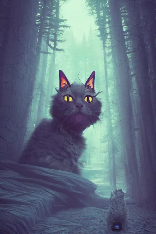 Image similar to demon cat. art by mike winkelmann, sticker, illustration, highly detailed,