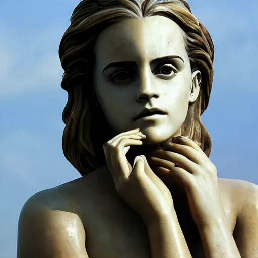 Image similar to emma watson, statue, chrome, reflect photograph