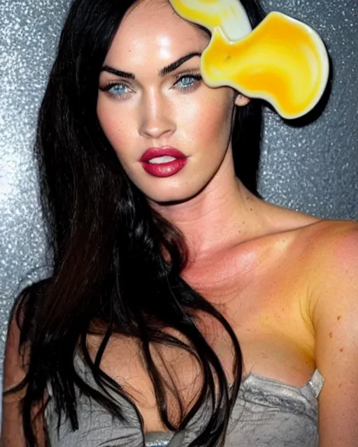 KREA - megan fox made out of mayonnaise, human face made out of mayonnaise,  megan fox wearing white body paint, professional food photography