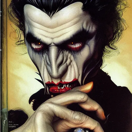 Prompt: head and shoulders vogue photo portrait of a male vampire, d & d, fantasy, greg rutkowski, frank frazetta, alexandre chaudret, boris vallejo, michael whelan, miro petrov, hr giger, magali villeneuve, donato giancola