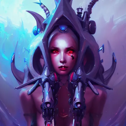 Image similar to a portrait of a beautiful demonic cybernetic princess of hell, cyberpunk concept art by pete mohrbacher and wlop and artgerm and josan gonzales, digital art, highly detailed, intricate, sci-fi, sharp focus, Trending on Artstation HQ, deviantart, unreal engine 5, 4K UHD image
