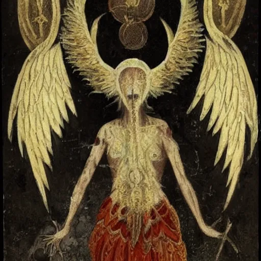 Image similar to seraphim with 6 wings covered in eyes