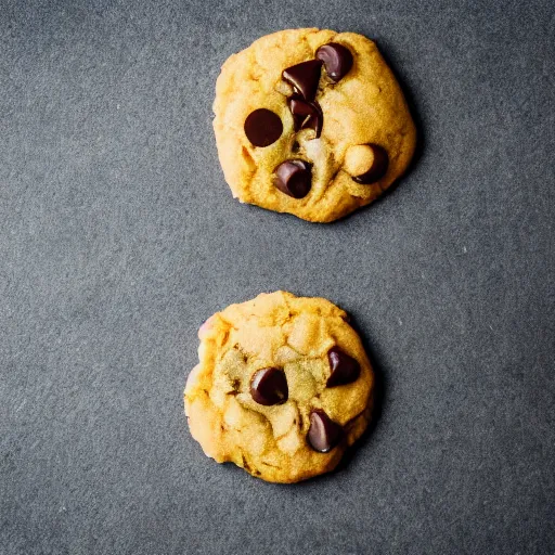 Image similar to a 5 0 mm macro shot of a chocolate chip and prawn cookie