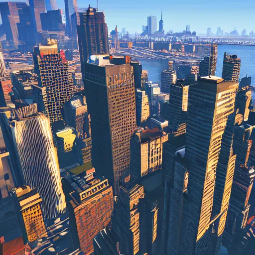 Image similar to new york in grand theft auto v, 4 k, high detail, high - resolution photograph, professional photography, ultra - detail