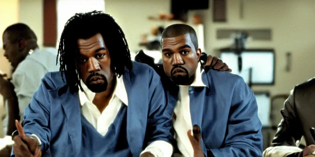 Image similar to Kanye West as Jules Winnfield in 'Pulp Fiction' (1994), movie still frame