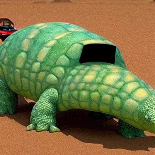 Image similar to the lovechild of a ankylosaurus and a dune buggy