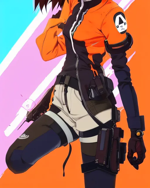 Image similar to Anime as Tracer Overwatch wearing leather-coat; in mask-orange-coloured || cute-fine-face, pretty face, realistic shaded Perfect face, fine details. Anime. realistic shaded lighting poster by Ilya Kuvshinov katsuhiro otomo ghost-in-the-shell, magali villeneuve, artgerm, Jeremy Lipkin and Michael Garmash and Rob Rey as Overwatch Tracer cute smile