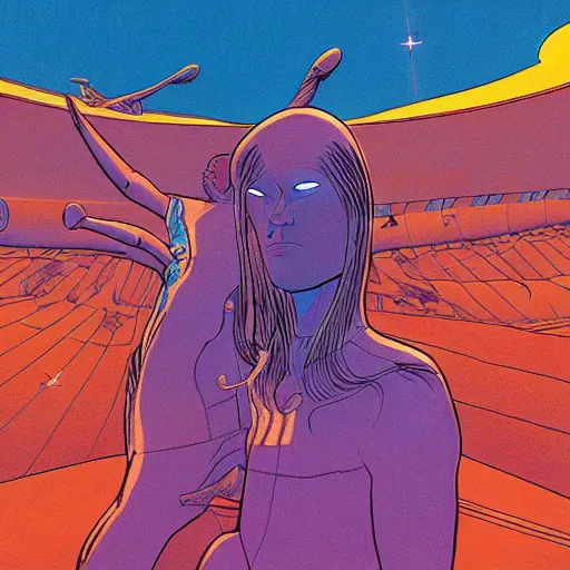 Image similar to A splash panel from The Incal, by Jodorowsky and Moebius