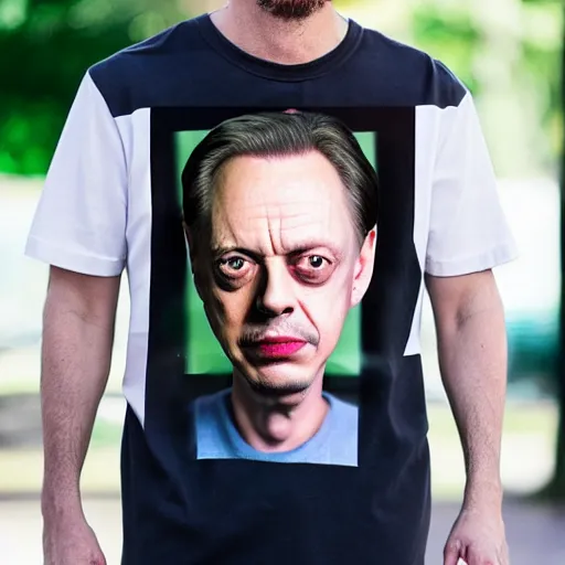 Image similar to photo of a man wearing a shirt with Steve Buscemi's face on the shirt, 8k