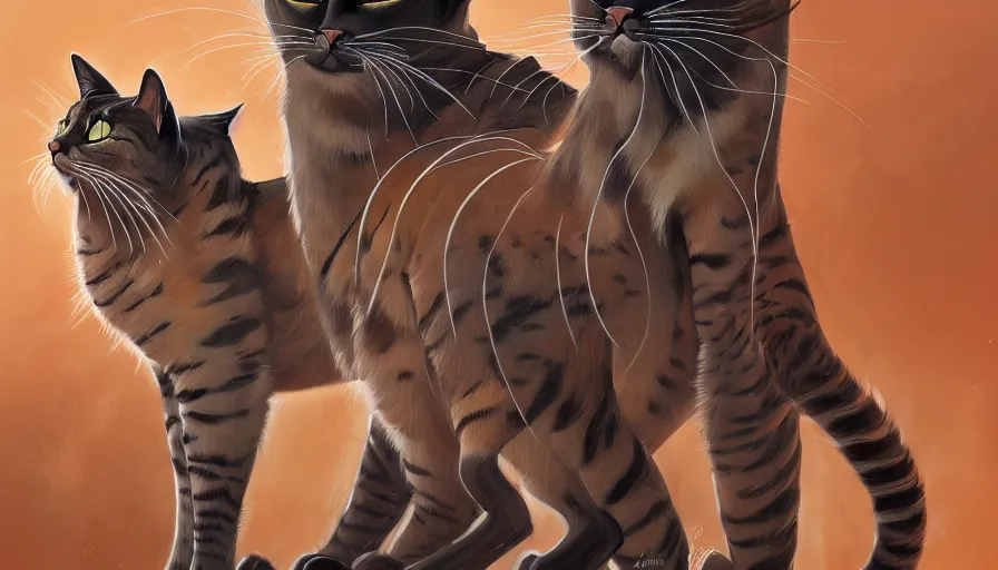 Prompt: highly detailed painting of really tall cats by greg tocchini, thick brush strokes and visible paint layers, 4 k resolution