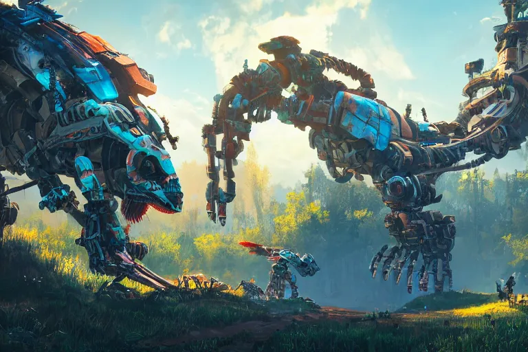 Image similar to tideripper machine mecanical creature robot of horizon forbidden west horizon zero dawn radiating a glowing aura global illumination ray tracing hdr fanart arstation by ian pesty and alena aenami artworks in 4 k