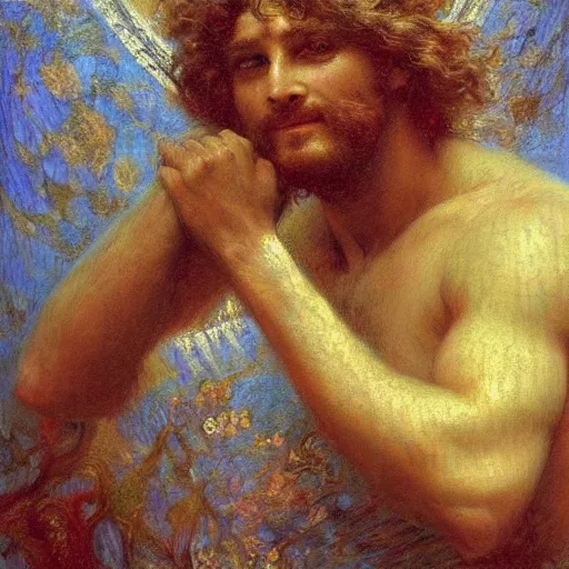 Prompt: highly detailed potrait of anxiety as greek god, painting by gaston bussiere, craig mullins, j. c. leyendecker, lights, art by ernst haeckel, john william godward, hammershøi,,