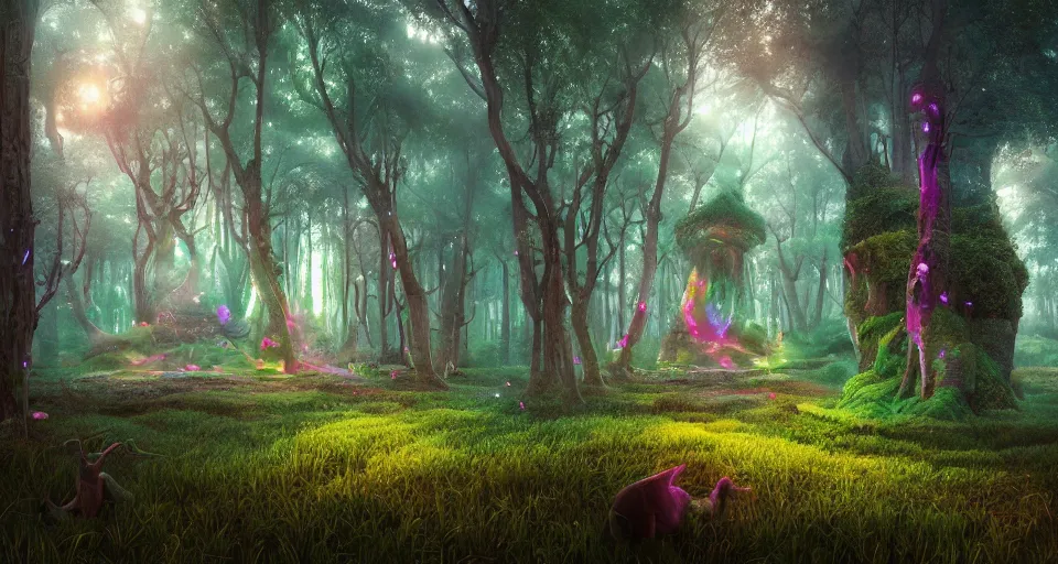 Image similar to Enchanted and magic forest, by Beeple