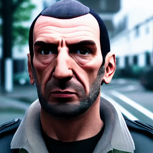 Image similar to film still of Niko Bellic, sigma 85mm f/1.4, 4k, depth of field, high resolution, 4k, 8k, hd, full color