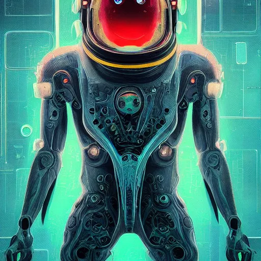 Image similar to portrait of a squid monster astronaut. full body portrait, intricate abstract. cyberpunk, intricate artwork. neon eyes, by Tooth Wu, wlop, beeple. octane render, trending on artstation, greg rutkowski very coherent symmetrical artwork. cinematic, hyper realism, high detail, octane render, 8k, minimalistic, hyperrealistic surrealism, award winning masterpiece with incredible details, a surreal vaporwave liminal space, highly detailed, trending on ArtStation