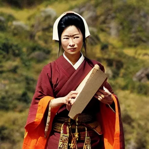 Image similar to Priest Tripitaka played by Masako Natsume on a pilgrimage to India to fetch holy scriptures and save the world, IMAX Movie Still