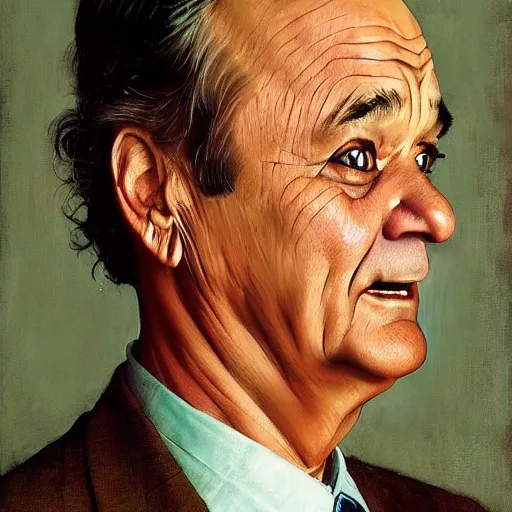 Prompt: bill murray portrait art by norman rockwell