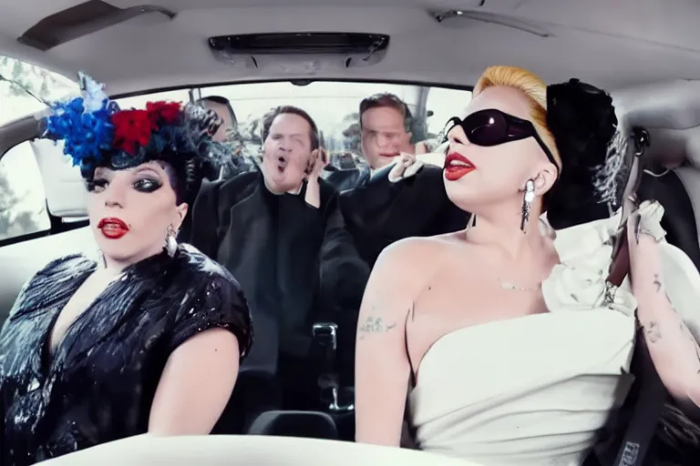 Image similar to lady gaga and judy garland in carpool karaoke, lady gaga, judy garland, red weapon 8 k s 3 5, cooke anamorphic / i lenses, highly detailed, cinematic lighting