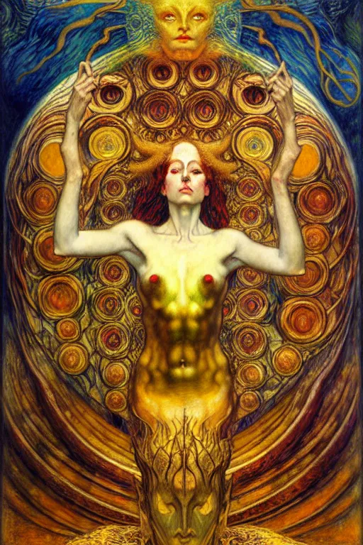 Image similar to Divine Chaos Engine by Karol Bak, Jean Delville, William Blake, Gustav Klimt, and Vincent Van Gogh, symbolist, visionary