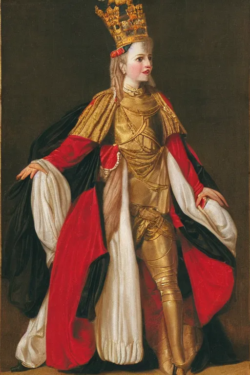 Image similar to a woman dressed as a male king