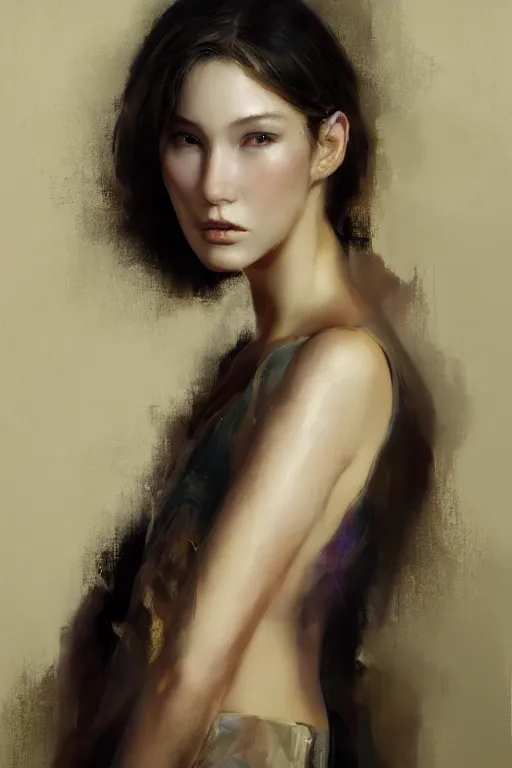 Prompt: girl portrait painting by ruan jia, Kenneth Willardt, ross tran, WLOP, Andrei Riabovitchev, gold, harper's bazaar, vogue, magazine, concept art, ornate, luxury, elite, elegant, trending on artstation ,