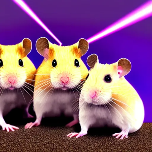 Prompt: hamsters in a james bond film with lasers on their mounted on their heads, digital art