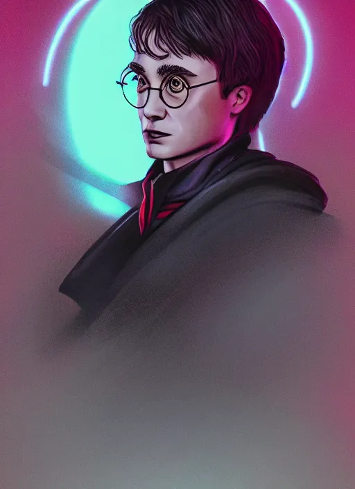 Image similar to harry potter portrait, hogwarts 2 0 7 7, neon, atmospheric, detailed, detailed illustration, 4 k, digital art, sharp focus, minimalism, trending on artstation