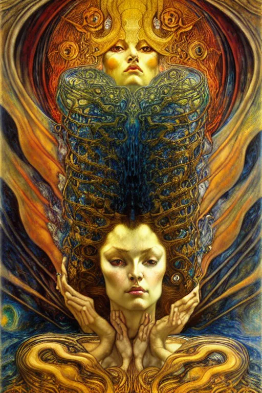 Image similar to Divine Chaos Engine by Karol Bak, Jean Delville, William Blake, Gustav Klimt, and Vincent Van Gogh, symbolist, visionary