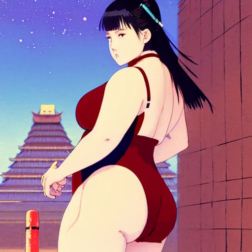 Image similar to a beautiful plus sized model japanese natalie portman, alluring plus sized model with brown skin, wearing mayan leotard with overalls, street fashion hip hop style with mayan patterns, aztec street fashion, gapmoe yandere grimdark, trending on pixiv fanbox, painted by greg rutkowski makoto shinkai takashi takeuchi studio ghibli, akihiko yoshida