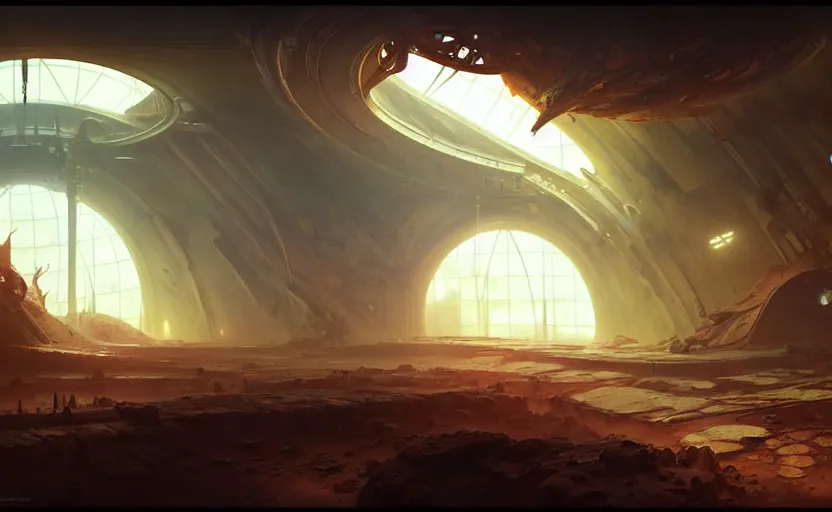 Prompt: abandoned mars biodome, horror sccene, by Greg Rutkowski and Gaston Bussiere, dim lighting, beautiful volumetric-lighting-style atmosphere, futuristic atmosphere, intricate, detailed, photorealistic imagery, artstation