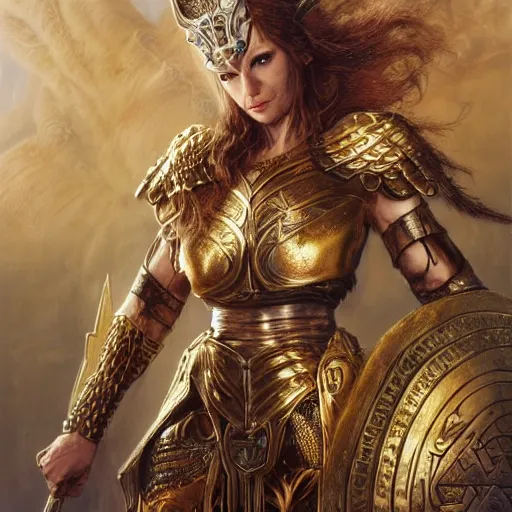 Image similar to a beautiful valkyrie, norse warrior, wearing a golden armor with norse and viking jewelry by karol bak, ayami kojima, amano, moebius, concept art, character design, fantasy, 3 d, 8 k resolution